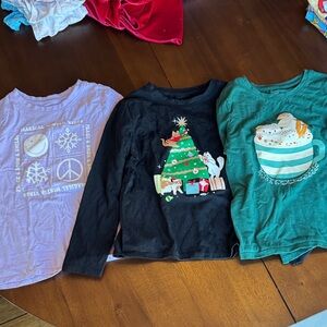 Kids/Girls Holiday Graphic Long Sleeve Shirts - Set of 3